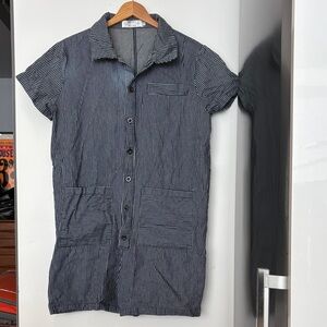 Red Sky Striped Button-Up romper in Navy and White